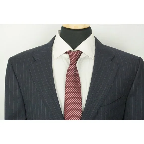 Canali Brown Label Blue Striped 100% Wool 2 Pc Suit Jacket Pants Sz 44L